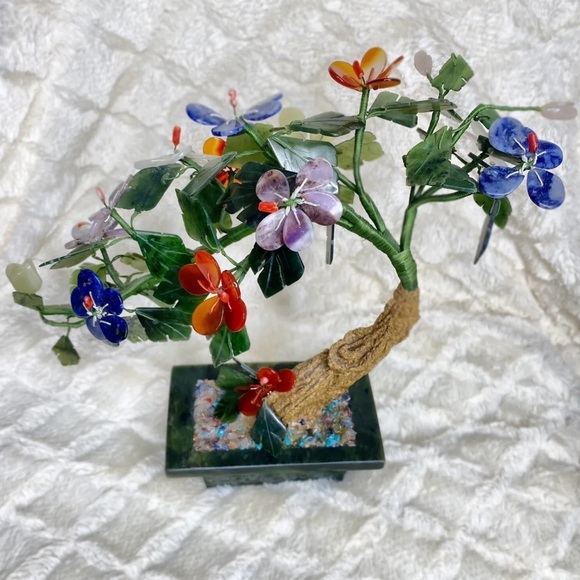 Antique Chinese Jade Tree  Precious Gemstone Flowers, Leaves & Platter, Jade. - Picture 2 of 8